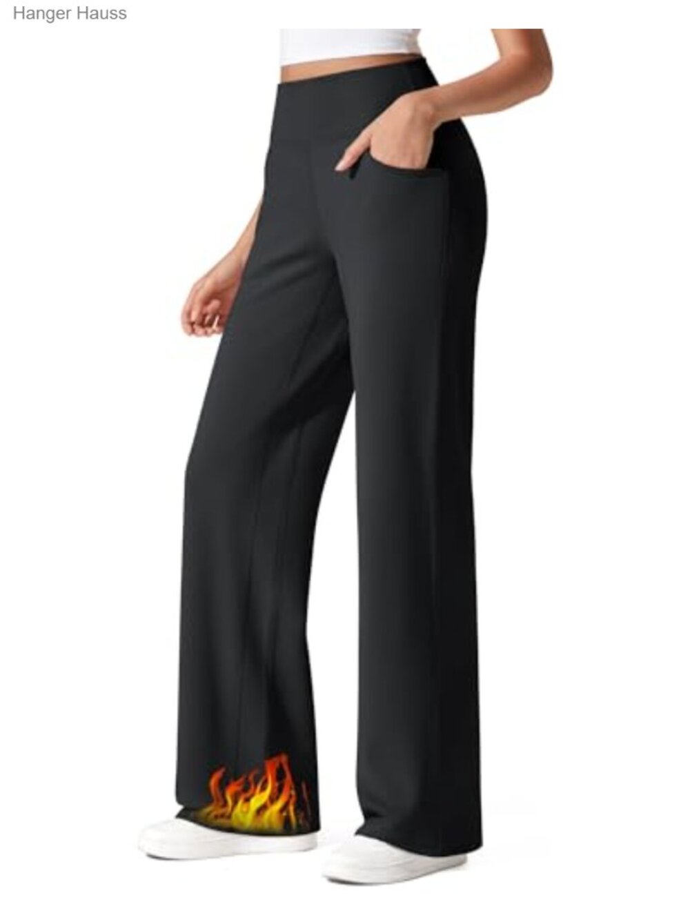 Fleece Lined Wide Leg Yoga Sweatpants High Rise Pull On Pockets